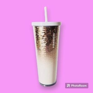 Starbucks 2018 Venti Holiday Rose Gold & White Ombre Sequin Tumbler